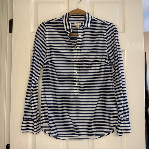 J. Crew Factory Tops - J.Crew Blue and white striped quarter button down blouse